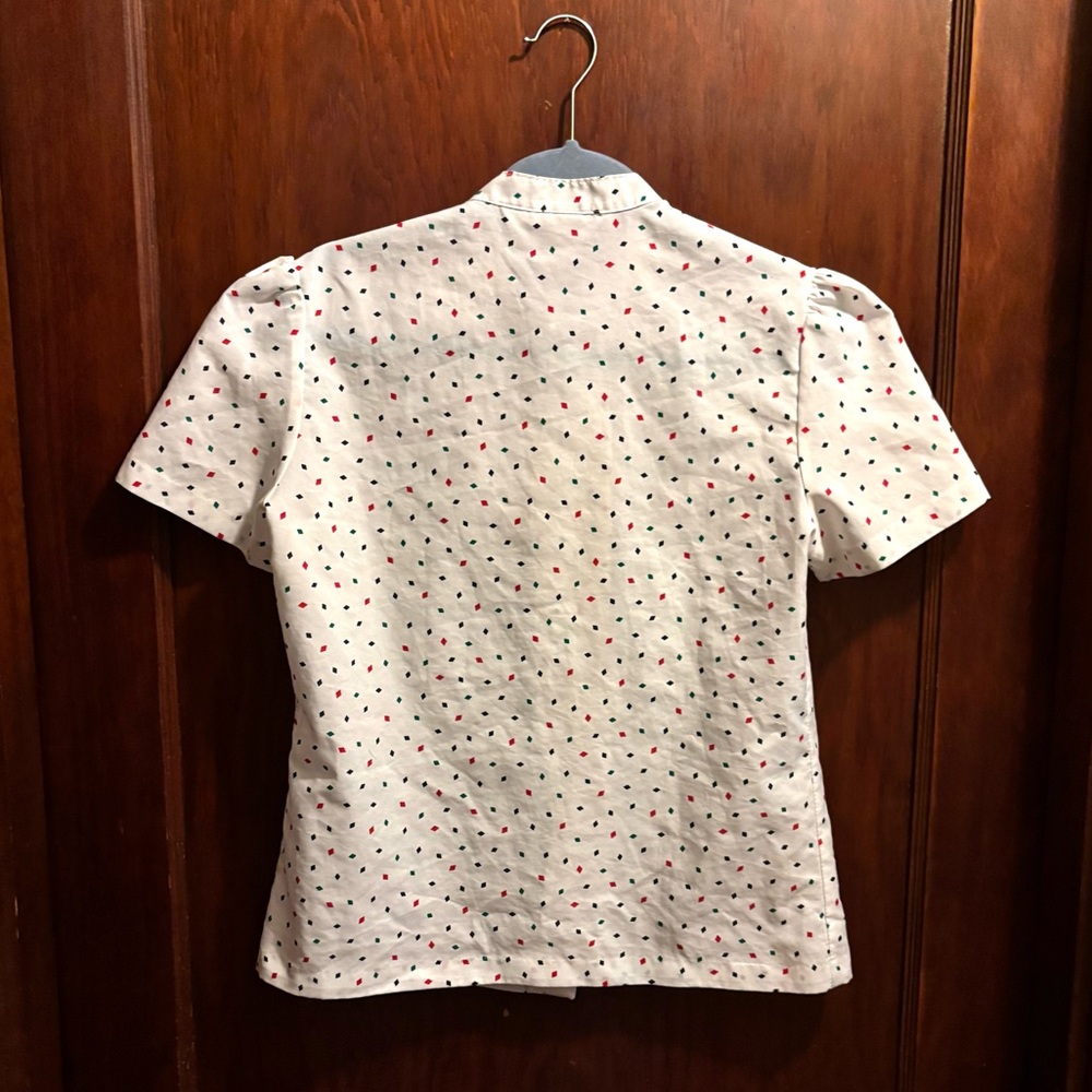 vintage ship’n shore white button up blouse w/ diamond confetti party print 🔸♦️🔷 - Picture 8 of 15